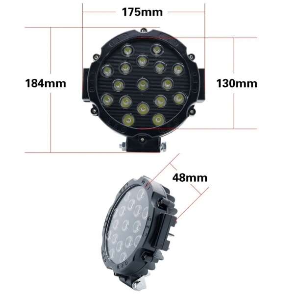 OFF ROAD кръгъл LED фар 17 диода 51W - Image 2